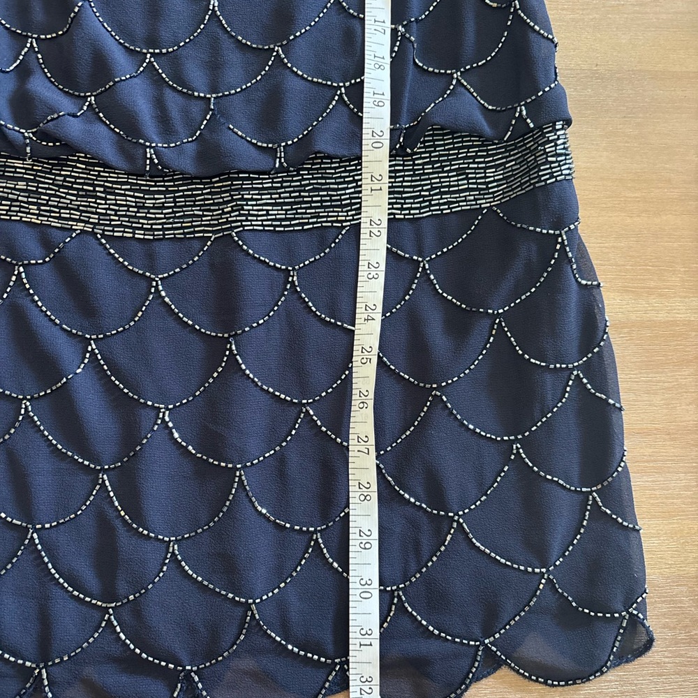 Adrianna Papell Navy Blue with Black Scalloped Bead Drop Waist 1920s Mini - Picture 6 of 11